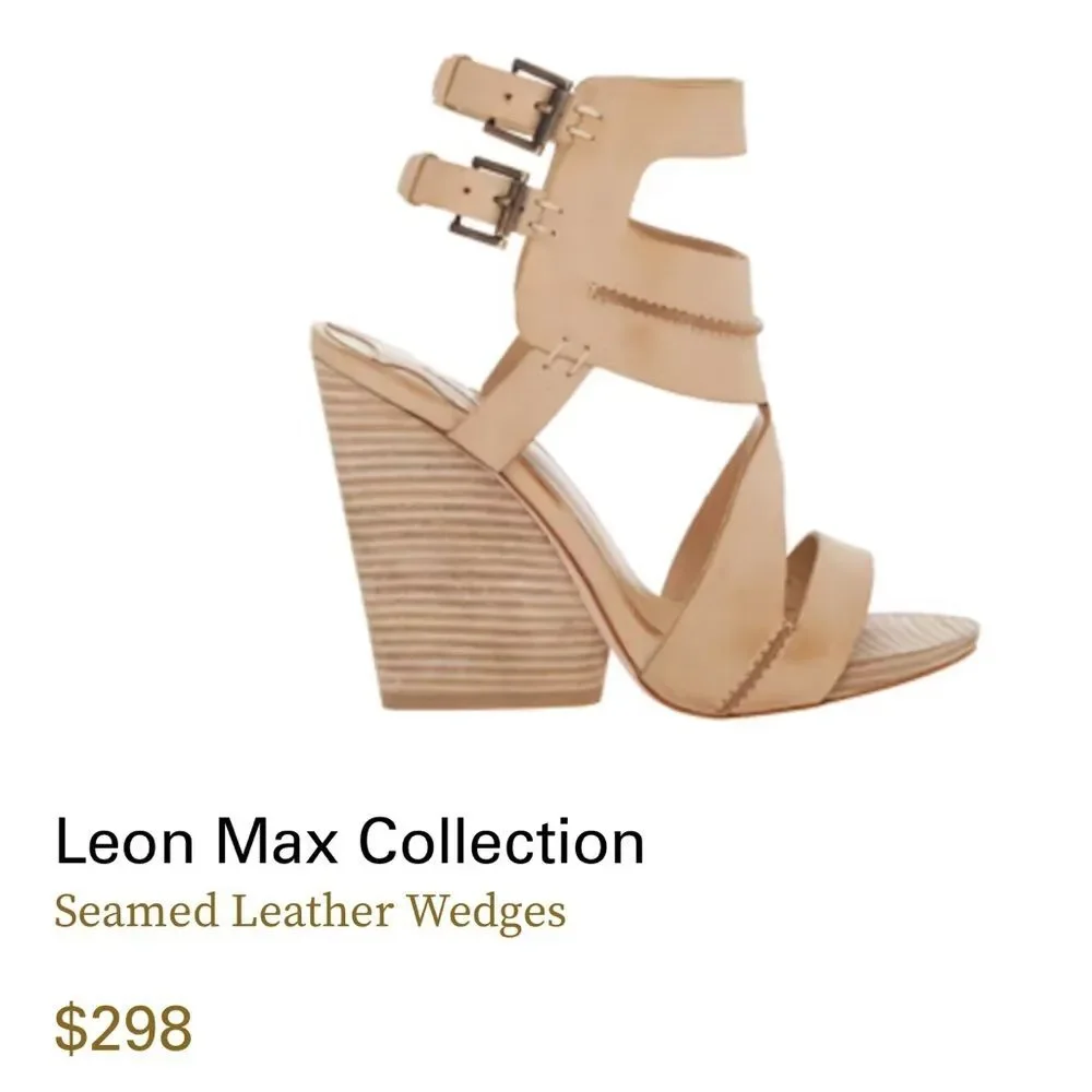 Leon Max Tan Wedge Sandals Chunky Heel Ankle Straps 8.5 New Boho Beach Vacation